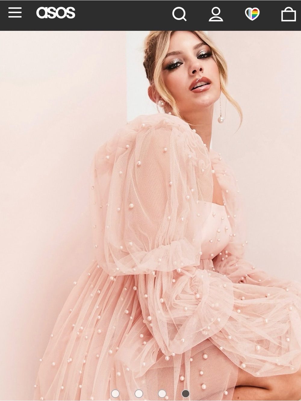 ASOS Pearl-Embellished Pink Tulle Mini Dress